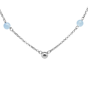 Collier en argent rhodié avec boule lisse et boules bleu ciel longueur 40+5cm - Vue 1