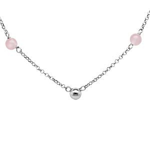 Collier en argent rhodié avec boule lisse et boules rose clair longueur 40+5cm - Vue 1
