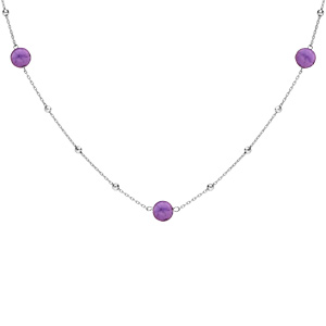 Collier en argent rhodi avec boules Amthyste vritable 42+3cm - Vue 1