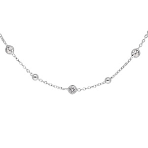 Collier en argent rhodi avec boules en oxydes blancs 42+3cm - Vue 1