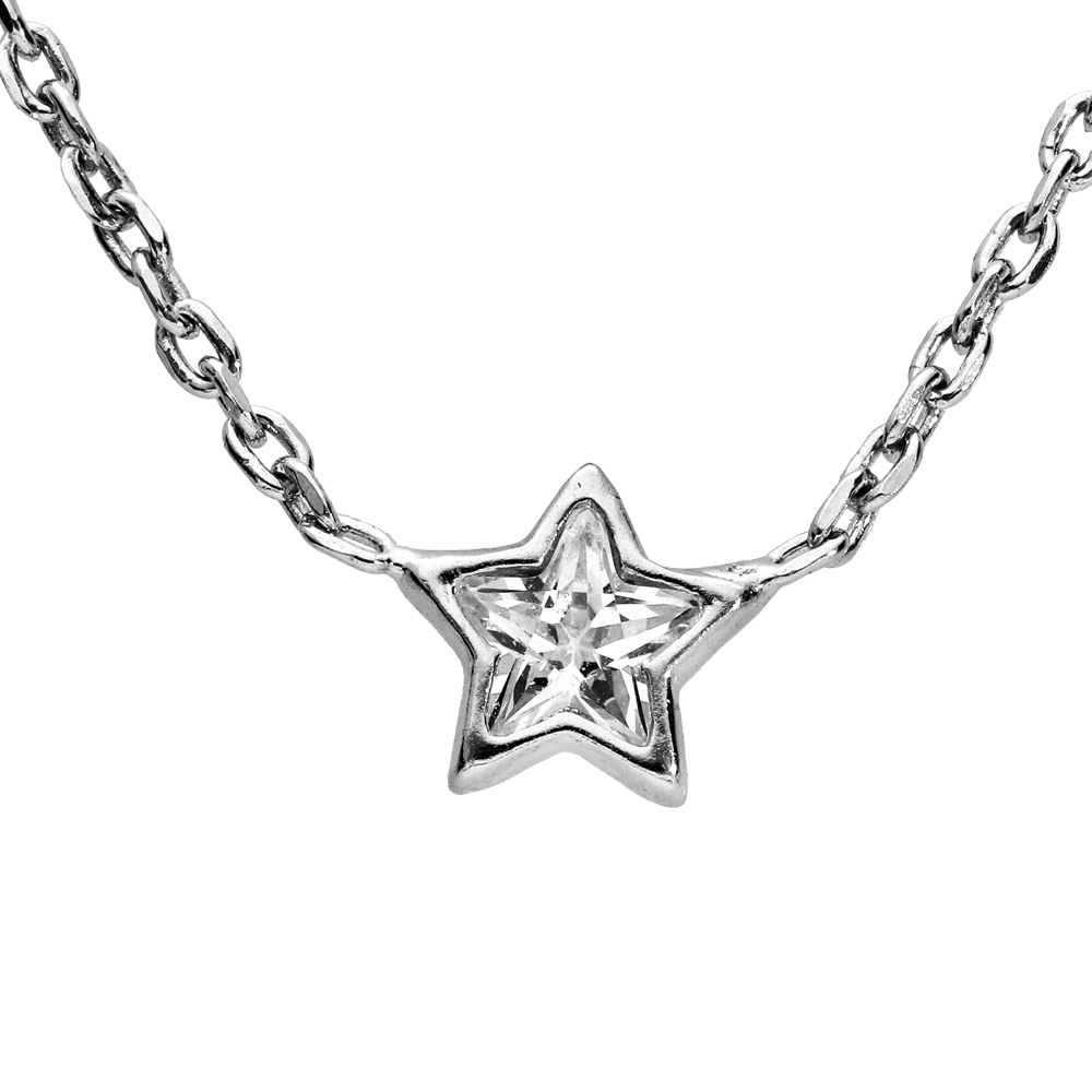Collier en argent rhodi� avec �toile coeur oxyde blancs sertis 37+3cm - Vue 1