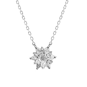 Collier en argent rhodi� avec fleur 10mm d'oxydes blancs sertis - 40+5cm