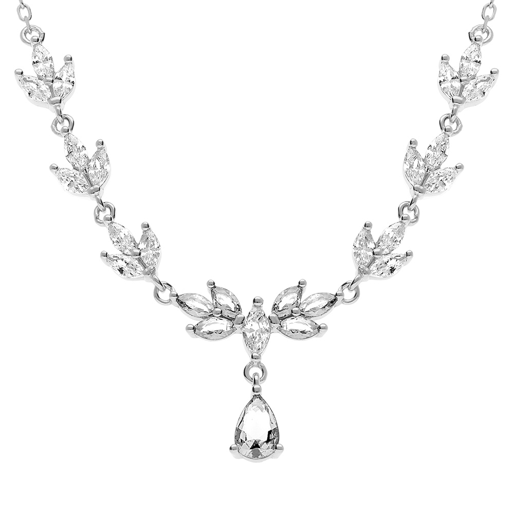 Collier en argent rhodi� avec oxydes blancs  - 42+3cm - Vue 1