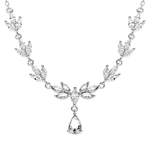 Collier en argent rhodi� avec oxydes blancs  - 42+3cm