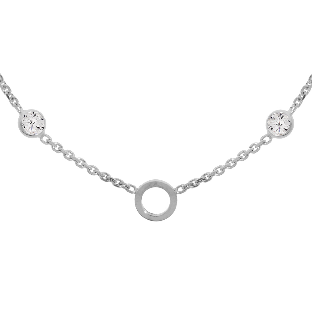 Collier en argent rhodi� avec oxydes blancs sertis en chute et anneau �vid� 41+3cm - Vue 1
