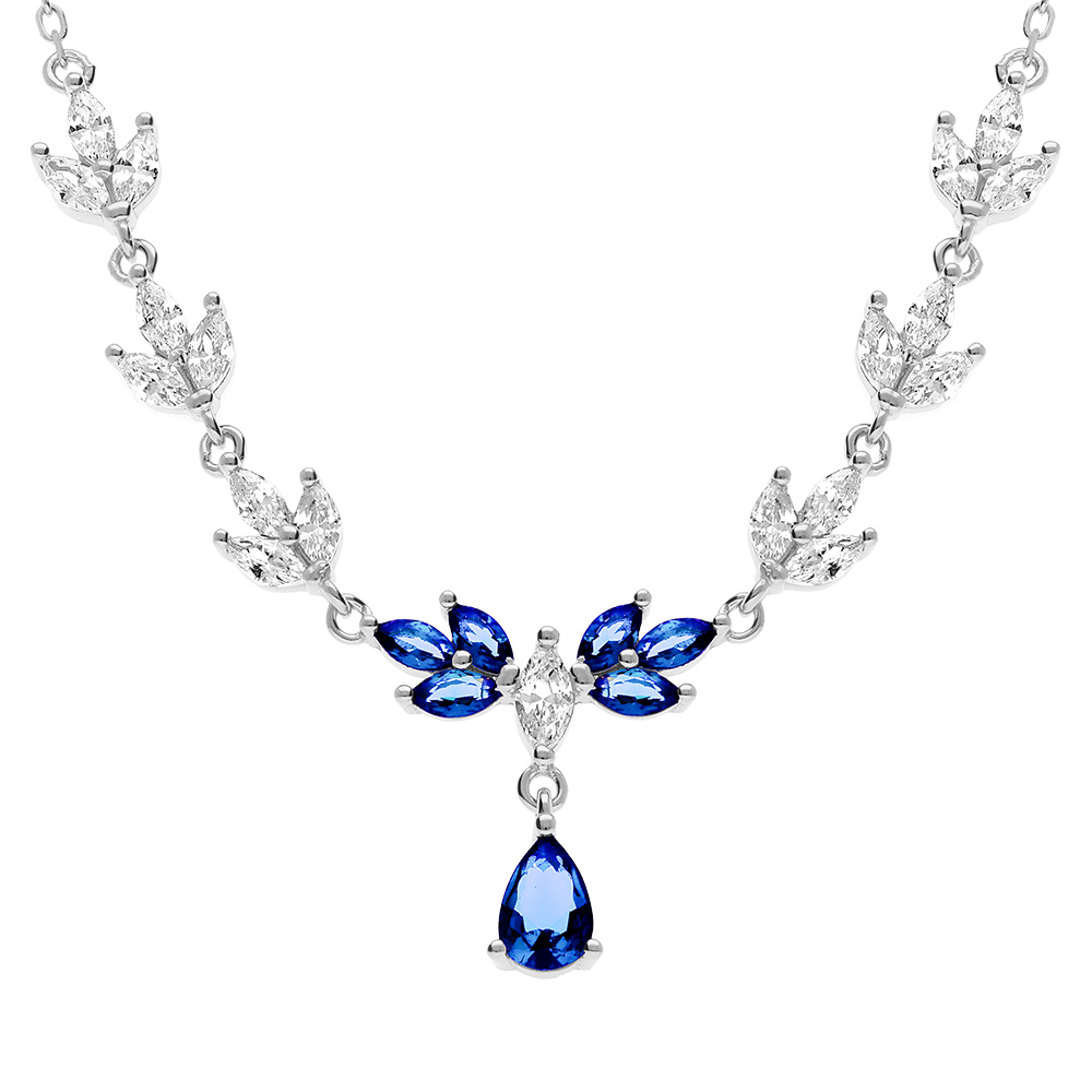 Collier en argent rhodi� avec oxydes bleu et blanc - 42+3cm - Vue 1