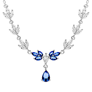 Collier en argent rhodi� avec oxydes bleu et blanc - 42+3cm