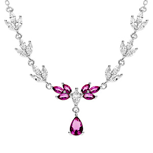 Collier en argent rhodi� avec oxydes rouge et blanc - 42+3cm