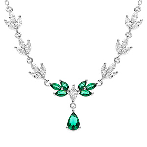 Collier en argent rhodi� avec oxydes vert et blanc - 42+3cm