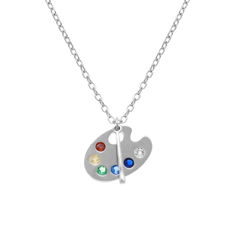 Collier en argent rhodi� avec palette de peinture - 40+4cm - Vue 1