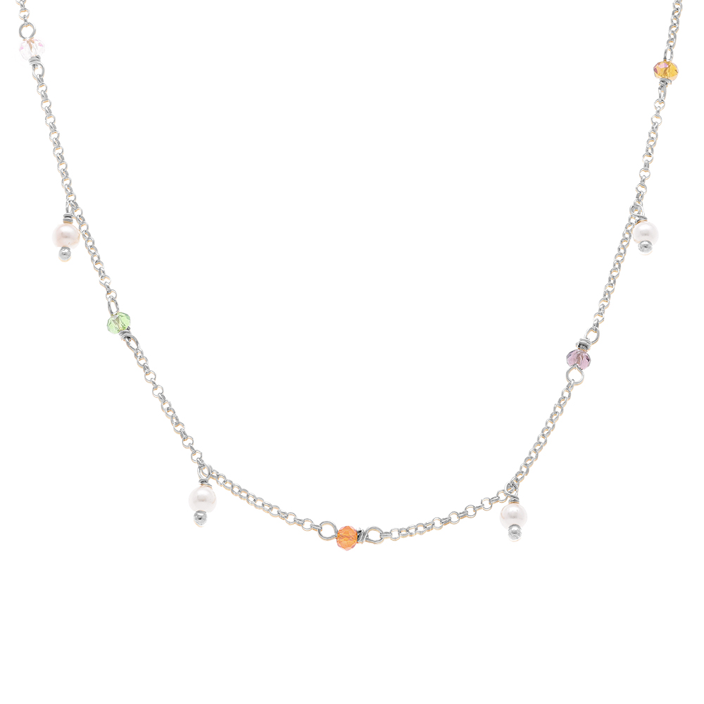 Collier en argent rhodi� avec pampille multi couleurs - 40+5cm - Vue 1