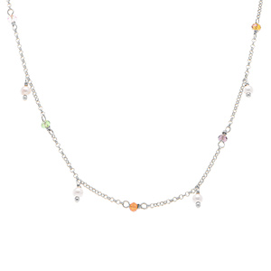 Collier en argent rhodi avec pampille multi couleurs - 40+5cm - Vue 1
