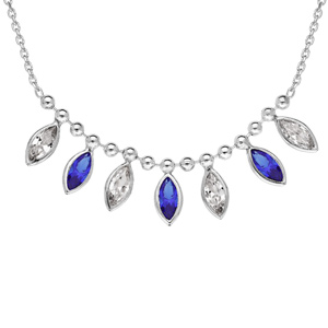 Collier en argent rhodié avec pampilles navettes bleu et blancs 41+3cm - Vue 1