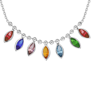 Collier en argent rhodié avec pampilles navettes multi couleurs 41+3cm - Vue 1