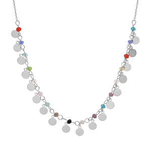 Collier en argent rhodi avec pampilleset perles colores 40+5cm - Vue 1