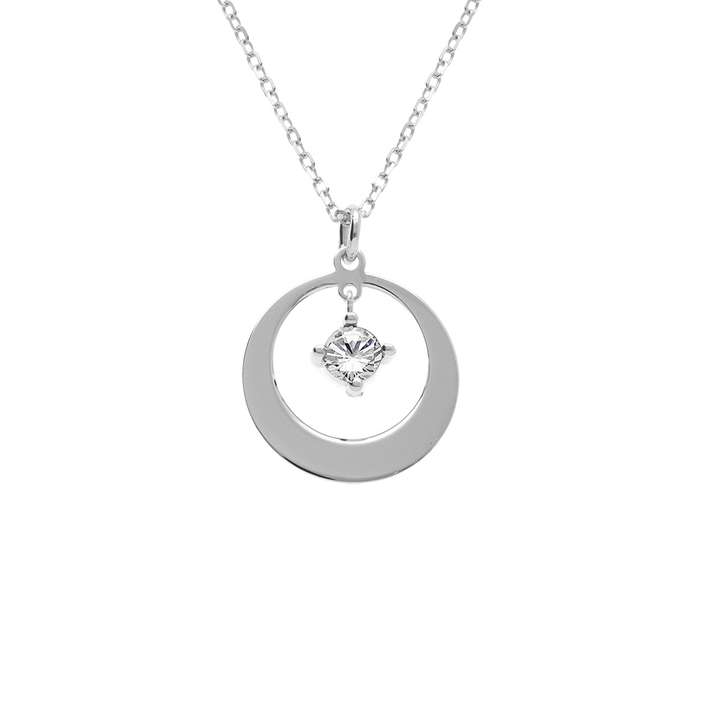 Collier en argent rhodi� avec pendentif cercle avec oxyde blanc 40+5cm - Vue 1