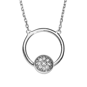 Collier en argent rhodi� avec pendentif cercle pastille orn�e d'oxydes blancs sertis longueur 42+3cm