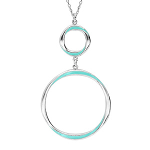 Collier en argent rhodi avec pendentif 2 cercles couleur turquoise 42+3cm - Vue 1