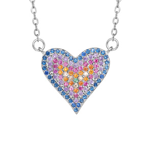 Collier en argent rhodi avec pendentif coeur multi couleurs longueur 43+3cm - Vue 1