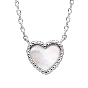 Collier en argent rhodi avec pendentif coeur nacre blanche 44cm rglable longueur 42-40cm - Vue 1