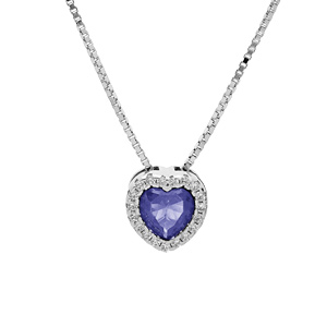 Collier en argent rhodi avec pendentif coeur oxyde bleu fonc et contour oxydes blancs sertis 42+3cm - Vue 1