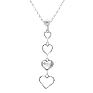 Collier en argent rhodi� avec pendentif coeurs ajour�s et un oxyde blanc - 40+5cm