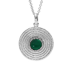 Collier en argent rhodi avec Pendentif ethnique motif rond avec pierre verte 40+4cm - Vue 1