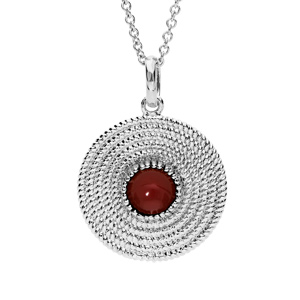 Collier en argent rhodi avec Pendentif ethnique rond avec pierre rouge 40+4cm - Vue 1