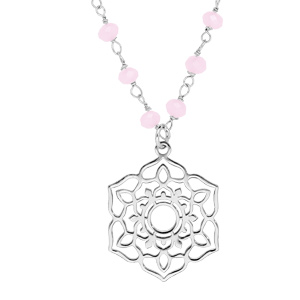 Collier en argent rhodié avec Pendentif fleur de vie ajourée et pierres facettées rose 42+3cm - Vue 1