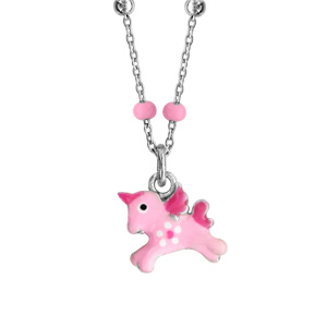 Collier en argent rhodi avec pendentif licorne rose longueur 36+3cm - Vue 1