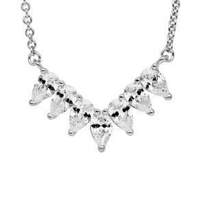 Collier en argent rhodi avec pendentif motif couronne oxydes blancs sertis longueur 40+4cm - Vue 1