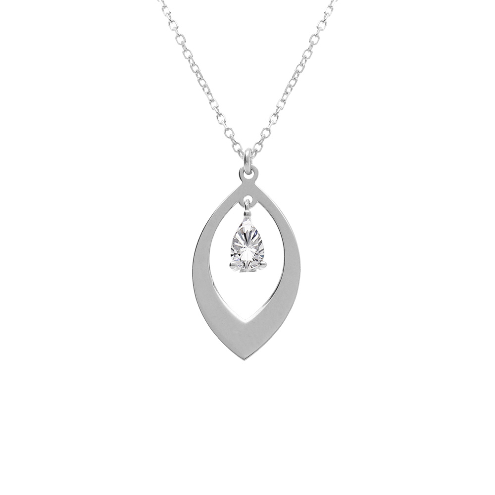 Collier en argent rhodi� avec pendentif navette et oxyde blanc 40+5cm - Vue 1