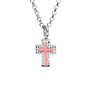 Collier en argent rhodi avec Pendentif petite Croix rose 38+4cm - Vue 1