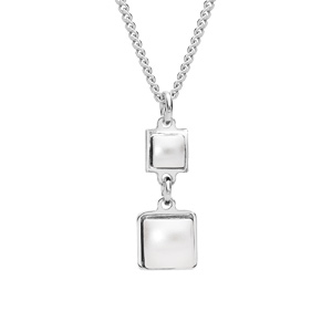 Collier en argent rhodié avec Pendentif 2 pierres blanches carrées en verre de Swarovski 40+4cm - Vue 1
