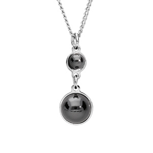 Collier en argent rhodié avec Pendentif 2 pierres rondes noires en verre de swarrovski 40+4cm - Vue 1