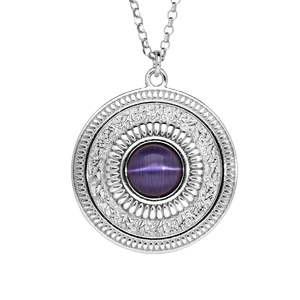 Collier en argent rhodié avec Pendentif rond antique et pierre améthyste véritable 42+3cm - Vue 1