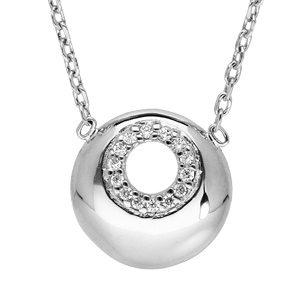 Collier en argent rhodi avec pendentif rond perc oxydes blancs sertis longueur 42cm - Vue 1