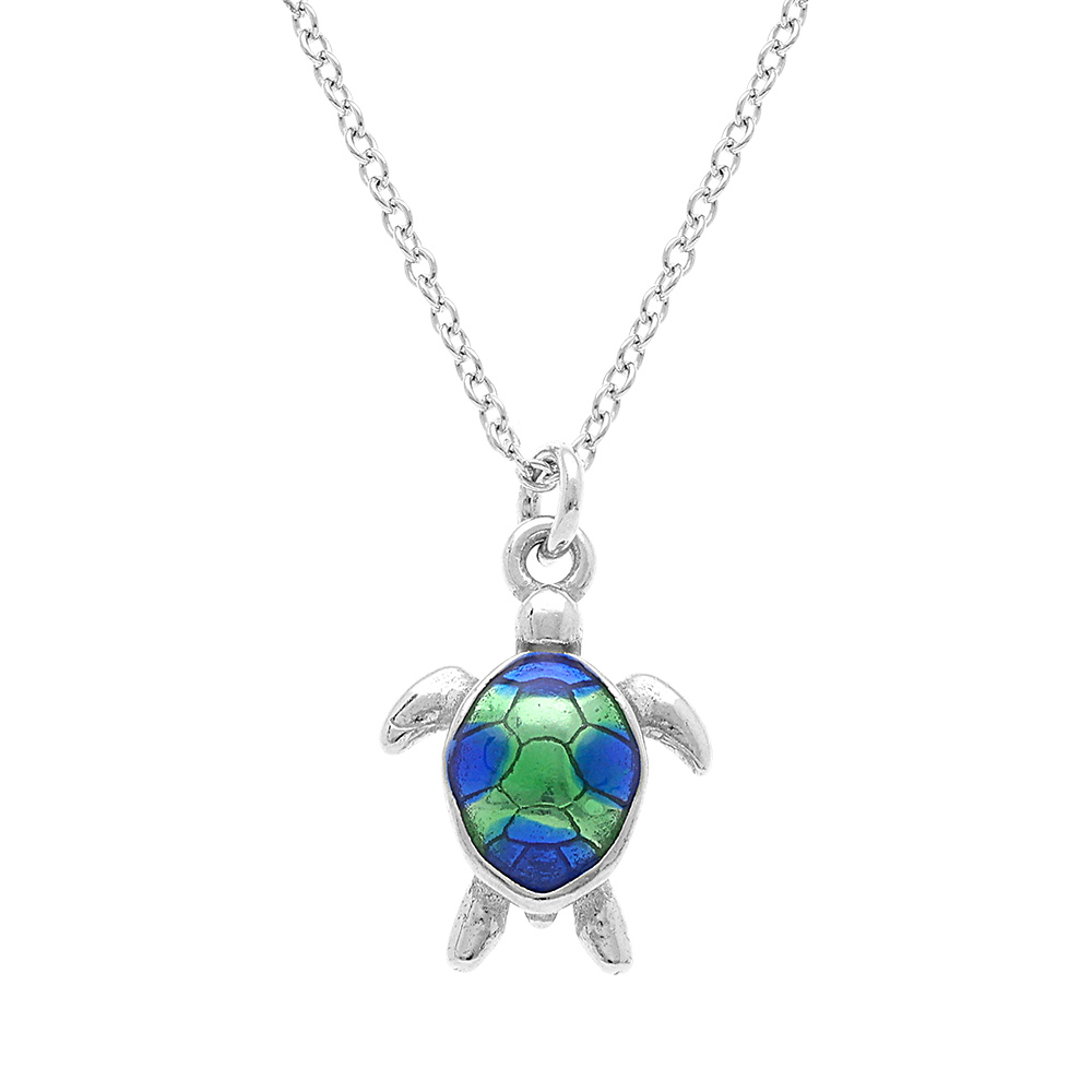 Collier en argent rhodi� avec pendentif tortue r�sine 15 mm  - 40+5cm - Vue 1