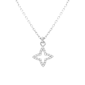 Collier en argent rhodi� avec pendentif tr�fle contour  oxydes blancs sertis -40+5 cm