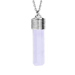 Collier en argent rhodié avec Pendentif tube calcédoine véritable 42+3cm - Vue 1