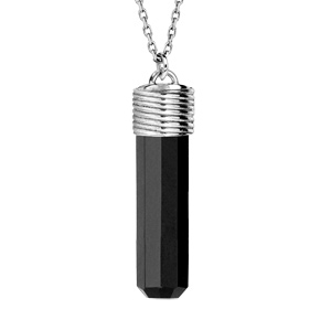 Collier en argent rhodié avec Pendentif tube onyx noir véritable 42+3cm - Vue 1