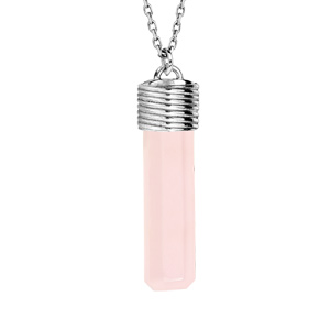 Collier en argent rhodié avec Pendentif tube quartz rose véritable 42+3cm - Vue 1