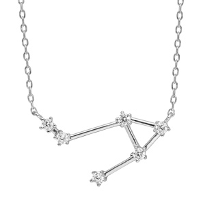 Collier en argent rhodi avec pendentif zodiaque constellation balance oxydes blancs sertis longueur 42,5+2,5cm - Vue 1