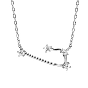 Collier en argent rhodi avec pendentif zodiaque constellation blier oxydes blancs sertis longueur 42,5+2,5cm - Vue 1