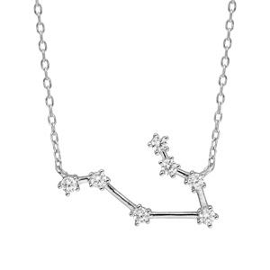 Collier en argent rhodi avec pendentif zodiaque constellation gemeaux oxydes blancs sertis longueur 42,5+2,5cm - Vue 1