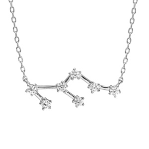 Collier en argent rhodi avec pendentif zodiaque constellation lion oxydes blancs sertis longueur 42,5+2,5cm - Vue 1