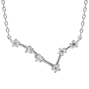 Collier en argent rhodi avec pendentif zodiaque constellation poissons oxydes blancs sertis longueur 42,5+2,5cm - Vue 1