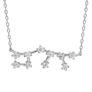 Collier en argent rhodi avec pendentif zodiaque constellation sagittaire oxydes blancs sertis longueur 42,5+2,5cm - Vue 1