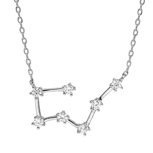 Collier en argent rhodi avec pendentif zodiaque constellation taureau oxydes blancs sertis longueur 42,5+2,5cm - Vue 1