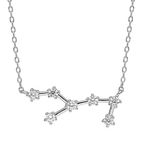 Collier en argent rhodi avec pendentif zodiaque constellation vierge oxydes blancs sertis longueur 42,5+2,5cm - Vue 1